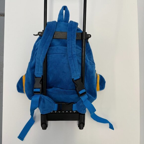 Popatu Kids Blue Fleece Airplane Rolling Backpack Trolley - Picture 7 of 9